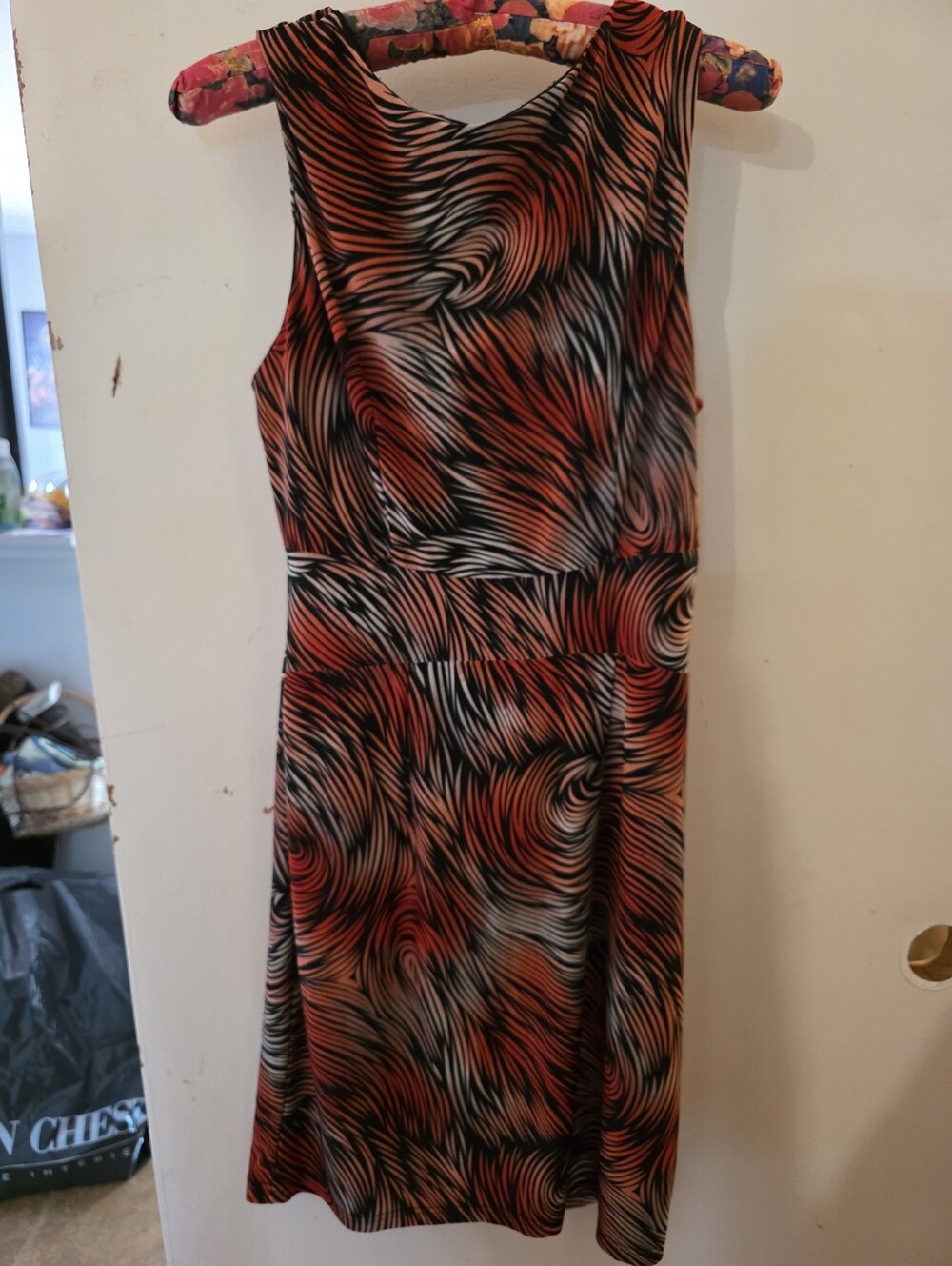 Vintage NICOLA Swirl-Print Red, Black & White Midi Dress